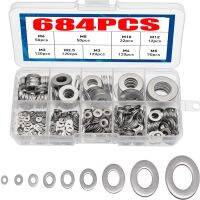 684/360 Buah Baja Tahan Karat Pencuci Datar Gasket Polos Bermacam-macam Kit Spacers Kit Sekrup Baut Pengencang Logam M2 - M10 Perangkat Keras