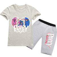 Poppy Playtimes เสื้อยืดสำหรับเด็กหญิงเด็กชายฤดูใบไม้ร่วงฤดูร้อนชุดกางเกงขาสั้นเด็กใส่ได้ทั้งชายและหญิงชุดเสื้อผ้าแขนสั้นผ้าฝ้าย