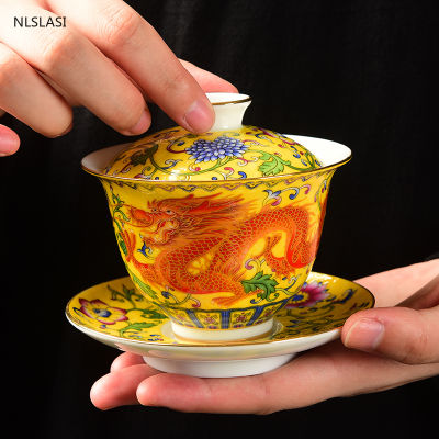 จีนเซรามิค Gaiwan ถ้วยน้ำชา Handmade เคลือบชา Tureen Boutique ชามชา Porcelain Teaware อุปกรณ์เสริม Drinkware