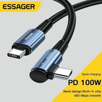 Essager 100W ชนิด C ถึง USB C สายเคเบิล90องศาสำหรับ Ipad Macbook Pro เหมาะสำหรับ Xiaomi ที่เหมาะสมกับ Samsung Huawei ชาร์จเร็ว Type C เครื่องวันที่