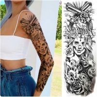 Full Arm Waterproof Temporary Tattoos Sticker For Women Men Adult Gun Lion Realistic Fake Tattoo Sleeves Large Tattoos