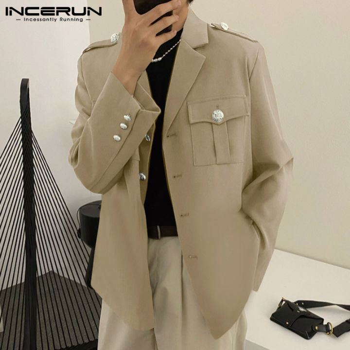 incerun-เสื้อเบลเซอร์ผู้ชายใส่ทำงาน-เสื้อโค้ทแฟชั่นสไตล์เกาหลีเสื้อคลุมทำงาน