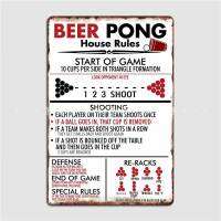 Beer Pong กฎของบ้านป้ายผับโลหะโรงรถห้องครัวโรงภาพยนตร์แผ่นโลหะประดับผนังคลาสสิกป้ายดีบุกโปสเตอร์0718