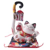 8.6 Inch Ceramic Maneki Neko Lucky Cat Money Box Coin Bank Japanese Long Tail Fortune Cat Feng Shui Home Decor
