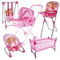 (Popular toys)ชุดของเล่น Stroller Boneka สำหรับเด็กผู้หญิง,1ชิ้นเก้าอี้โยกแกว่งเล่นเตียงสูงสำหรับเด็กเล็ก