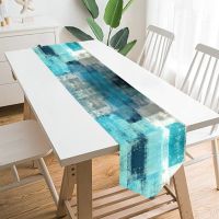 [HOT ZEXKLIOALQAQ 529] Modern Art Table Runner Farmhouse Style Double Layer Teal Table Runners For Kitchen Dinner Tablecloth Placemat Decor