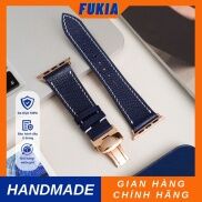 Dây da thủ công Epsom Xanh Navy Chỉ Trắng dành cho Apple Watch