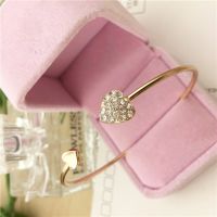 Hot New Fashion Adjustable Crystal Double Heart Bow Bilezik Cuff Opening celet For Women Jewelry Gift Mujer Pulseras 7g