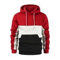 ผู้ชายฤดูใบไม้ร่วง Hoodie กระเป๋าใหญ่ Hooded แขนยาว Contrast สีหมวกอุ่นหนาสีบล็อกฤดูหนาว Hoodie สำหรับสวมใส่ทุกวัน