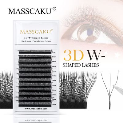MASSCAKU 3D Premade Fans Eyelash Extensions W volume Shape Automatic Flower Bloom Natural Soft Light Faux Mink Individual Lashes