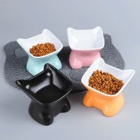 Ceramic Cat Pet Puppy Food Raised Bowl Non-slip Water Tilt Feeder Dish Tableware Bowls