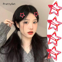 Prettyset】หมุดผมกิ๊บรูปดาวห้าแฉกกิ๊ฟติดผมลายจุดสีแดงน่ารักมี4ชิ้นปิ่นประดับผมเด็กแนวหวาน