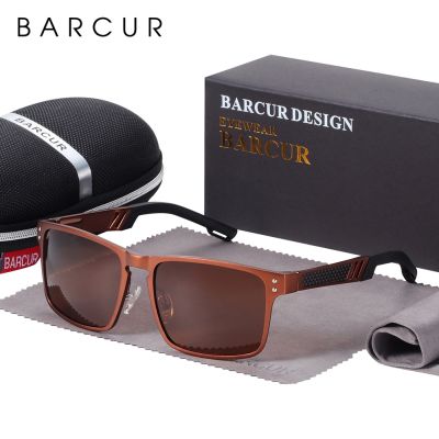 BARCUR แว่นตากันแดดย้อนยุคโพลาไรซ์แว่นกันแดดทรงเหลี่ยมผู้ชายแมกนีเซียมอลูมิเนียมแว่นตากันแดดสำหรับผู้ชายแว่นกีฬา Oculos De Sol