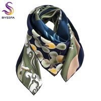 ▲ [BYSIFA] New 100 Pure Silk Square Scarf Hijab Fashion Blue Green Women Scarves Shawl Fall Winter Luxury Brand Neck Scarf Cape