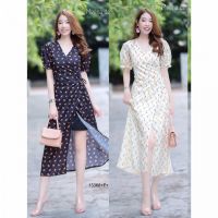 TW13368 เดรสยาวผ่าหน้าพิมพ์ลายดอก Long dress with floral print on the front