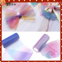 BUSH สีไล่ระดับสี ผ้างานฝีมือ กากเพชรสีรุ้ง 10หลา ม้วน Tutu Tulle นุ่มนุ่มๆ ชุดคลุมศีรษะ ผ้าโปร่งสีรุ้ง ดีไอวาย