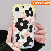 YIWESAN เคสสำหรับ Realme C30 C30s C31 C35 C33 Narzo 50i Narzo Prime Narzo 50A ภาพวาดน้ำมันเคสสีดำสวยๆลายดอกไม้เนื้อครีมสีสันสดใสเคสป้องกันซิลิโคนแบบใส