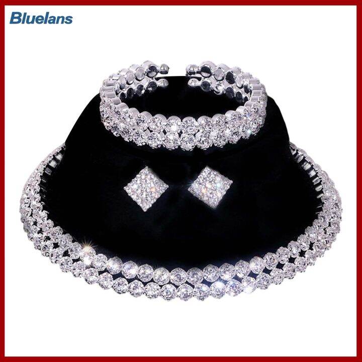 bluelans-ชุดเครื่องประดับพลอยเทียมหรูหรา1ชุดสำหรับผู้หญิงสร้อยคอโชกเกอร์คริสตัลเทียมเทียมสร้อยข้อมือเหมาะสำหรับงานแต่งงานของเจ้าสาว