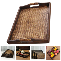Wood Tea Tray Rattan Tray Wood Storage Tray Tea Tray Jewelry Tray Wooden Pallet Dedicated Serving Snack Dish