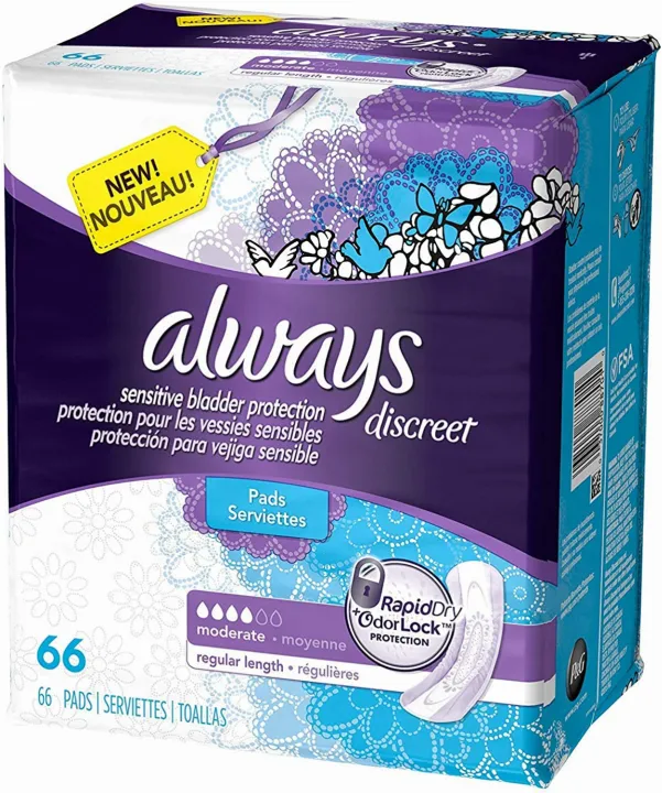 Always Discreet Incontinence Pads, Moderate, Regular Length, 66 Count ...