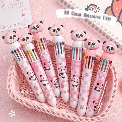 Creative Cartoon Ballpoint Pen Hand Ledger Pen Cute Panda Press Adjustable 10 Color Ballpoint Pen Student Stationery Supplies Pens