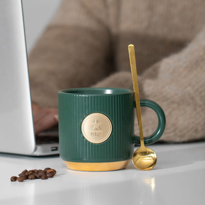 ของขวัญเหยือกแก้วน้ำเซรามิกลายทางสีเขียวเข้มถ้วยกาแฟ Starbucks เทพธิดาสามารถพิมพ์ได้ Qianfun