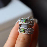 Diopside จากธรรมชาติหรูหราแสง Cincin Bulu หิน925เงินฝังหลัก5*7มม. แหวนผู้หญิงดัชนีเปิด