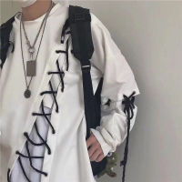 Idopy Japanese Fashion Men`s Street Style Lace Hoodie Punk Loose Fit Pullover Designer Colorful Hip Hop Sweatshirts