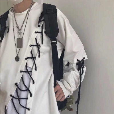Idopy แฟชั่นญี่ปุ่นผู้ชาย Street สไตล์ลูกไม้ Hoodie Punk หลวม Fit Pullover Designer สีสัน Hip Hop เสื้อ