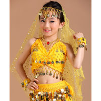 Deevoka Kids Belly Dance เครื่องแต่งกายเหรียญพู่ Halter Top กระโปรงสะโพกผ้าพันคอ Set828