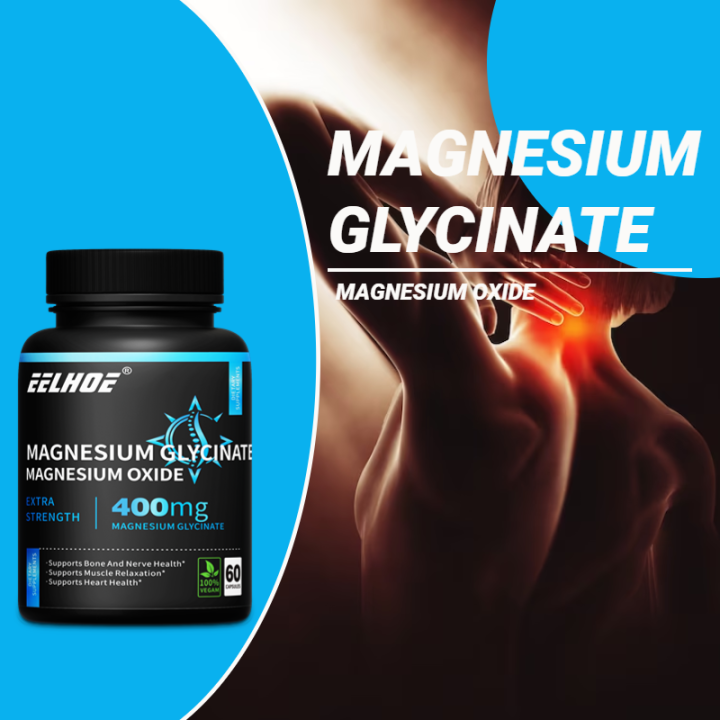 Magnesium Glycinate 400 mg, Relieves Leg Cramps, Stress, Supports Sleep
