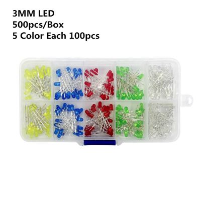 500pcs/box F3 Ultra Bright 3MM Round Water Clear Green/Yellow/Blue/White/Red LED Light Lamp Emitting Diode Dides Kit Electrical Circuitry Parts