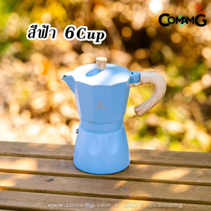 moka-pot-กาต้มกาแฟสดพกพา-fancy-หม้อต้มกาแฟ-ทรงแปดเหลี่ยม-หูจับลายไม้