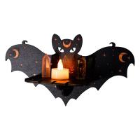 Wall Mounted Wooden Bat Crystal Holder Wooden Moon Vampire Bat Candle Stand Gothic Shelves For Goth Kitchen Bedroom Or Bathroom