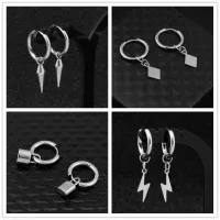 Cone Lighting Pendant Earring Lock Charm Stainless Steel Earrings For Women Men Accessories Ear Piercing Hoop Pendientes Jewelry