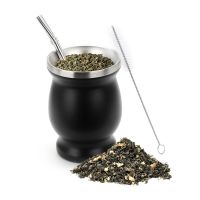 Yerba Mate น้ำเต้าธรรมชาติโลหะสแตนเลสสองชั้นผนัง8ออนซ์ชาแบบพกพาแก้วมัก Yerba Mate น้ำเต้าพร้อม Bombillas และแปรงทำความสะอาด