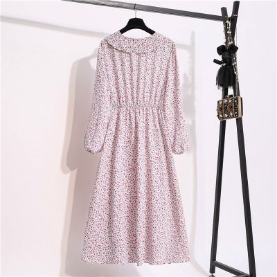 Chiffon Elegant Floral Spring Autumn Fall Long Sleeve maxi Dress Vintage Fashion Office Lady Casual Long Dresses Woman 2020