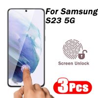 Penka SHOP ปกป้องหน้าจอปลดล็อคลายนิ้วมือ5G S23 Samsung Galaxy,ฟิล์มป้องกันป้องกันการขีดข่วนกระจกนิรภัยสำหรับ Galaxy S23 S23Plus