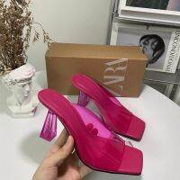 ZA new product Ssh rose red high-heeled sqre toe womens shoes h cryl heel and open toe half drag sls for women