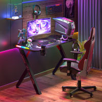 WISFOR โต๊ะเล่นเกมส์ Ergonomic Gaming Desk Computer Desk โต๊ะคอมพิวเตอร์เกมมิ่ง  พร้อมไฟ RGB Led หูฟัง ตะขอ ที่วางแก้ว