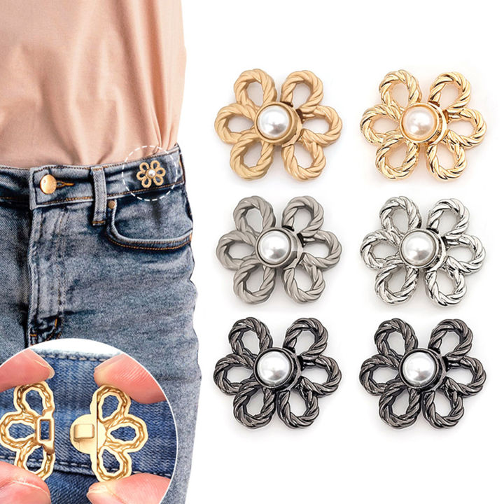 10 Pairs Flower Jean Buttons Pins, Jean Pant Waist Tightener, No Sewing  Required, Detachable Button Adjuster for Loose Jeans, Pants Tightener Clip  for