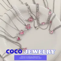 Korean Style Fashion Pink Zircon Love Pendant Necklace for Women COCOJEWELRY