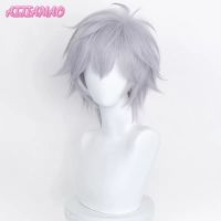 คอสเพลย์วิกผมคอสเพลย์ Kaworu Nagisa 37ซม. สีม่วงเทาคอสเพลย์อนิเมะคอร์สเพลย์วิกผมคอสเพลย์ S ทนความร้อนได้วิกผมสังเคราะห์ฮาโลวีน