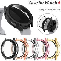 Glossy PC Case with Glass Film for Samsung Galaxy Watch 4 40mm 44mm Cover Active 2 Screen Protector Shell Slim Hard Bumper