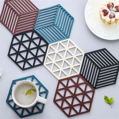 【CC】✑●❈  Silicone Tableware Insulation Coaster Hexagon Mats Heat-insulated Bowl Placemat Table Tools