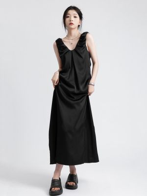 XITAO Dress Black Women Temperament Sleeveless Tank Dress