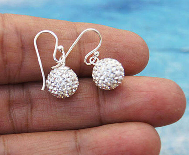 earrings-dangle-sterling-silver-beautiful-gift-ลูกกลมมีเพรชสวยงาม-ห้อยตำหูเงินสเตอรลิงซิลเวอรใช้สวยของฝากที่มีคุณค่า-ฺชาวต่างชาติชอบมาก