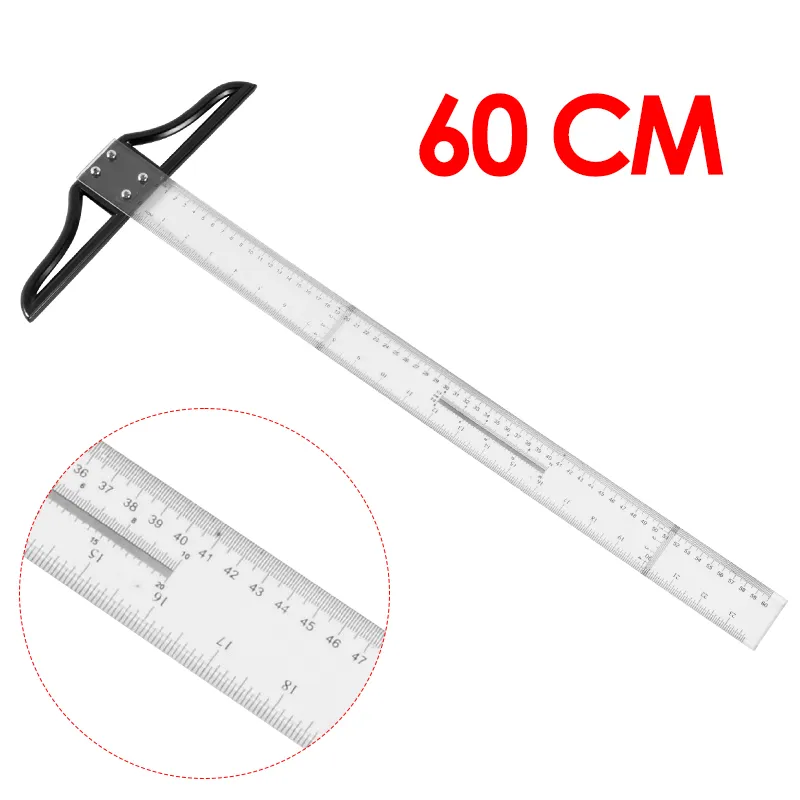 Removable Transparent Clear Acrylic Measurements Straight T-measure Ruler  for Student Stationery DIY Card Making Drawing Tool Art Supplies 60CM  T-shaped Rulers