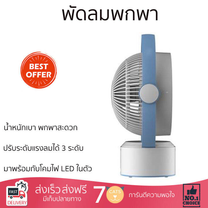 พัดลมพกพา-9-นิ้ว-สีขาว-ฟ้า-มีโคมไฟ-led-ในตัว-พร้อมสวิตช์เปิด-ปิด-ปรับได้-2-ระดับ