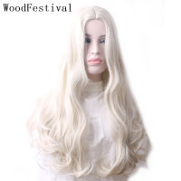 WoodFestival Wavy Synthetic Hair Wig Cosplay Ladies Colored Long Wigs For Women White Pink Red Dark Brown Green Blue Grey Ombre